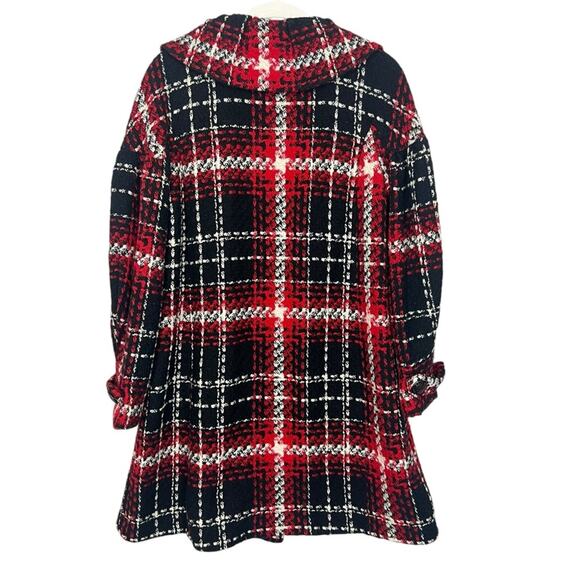 Vintage Walter Longline A-Line Pea Coat Black Red Plaid sz 4 Tweed Wool Blend - Picture 2 of 8